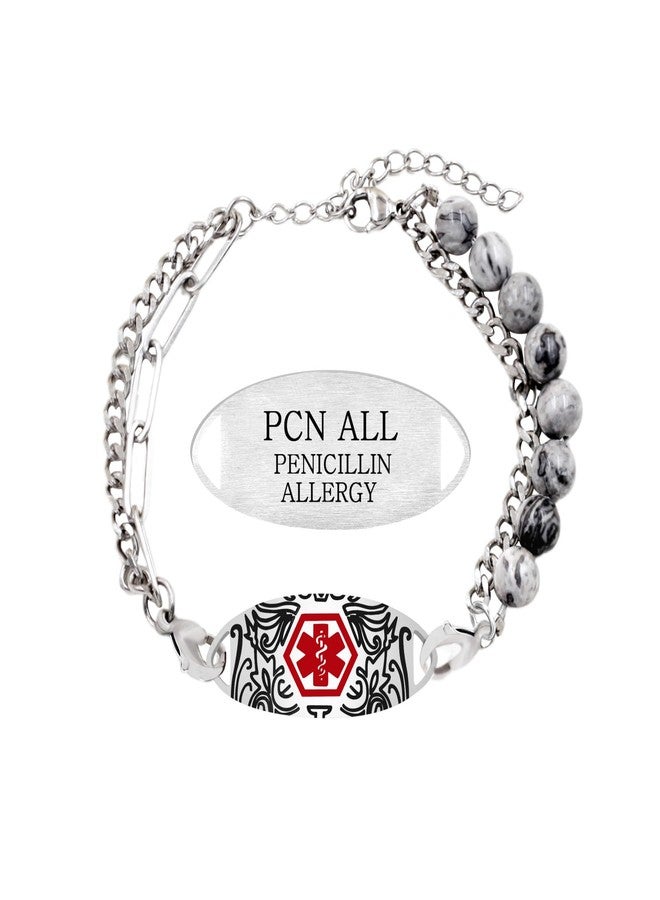 Tobestu Penicillin Allergy Waterproof Medical ID Bracelet - Red Symbol Dual-Link Bracelets for Women YA5493 - Image 1